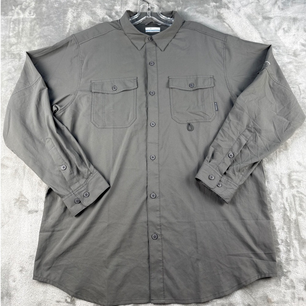 Columbia Shirt Mens Large Silver Ridge Gray Omni-Shade Button-Down EUC